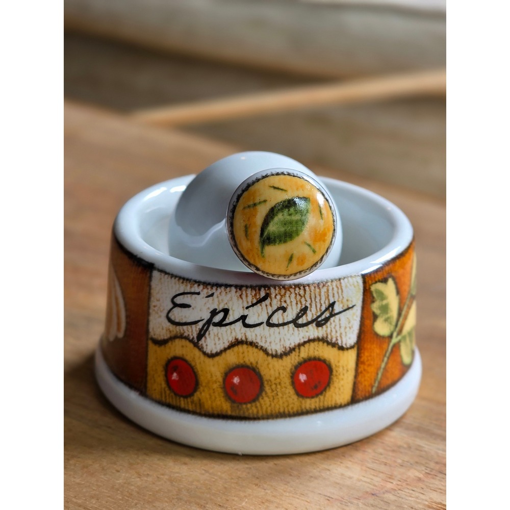 Ceramic Mini Mortar and Pestle Set Epices French Country Garlic Herb Grinder